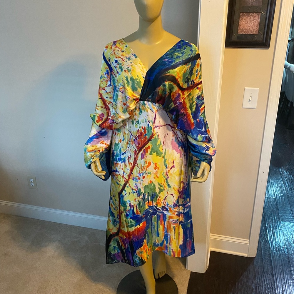 Kaftan Dress, beautiful water colors Fits up to a SZ 18, 7 ft tall woman